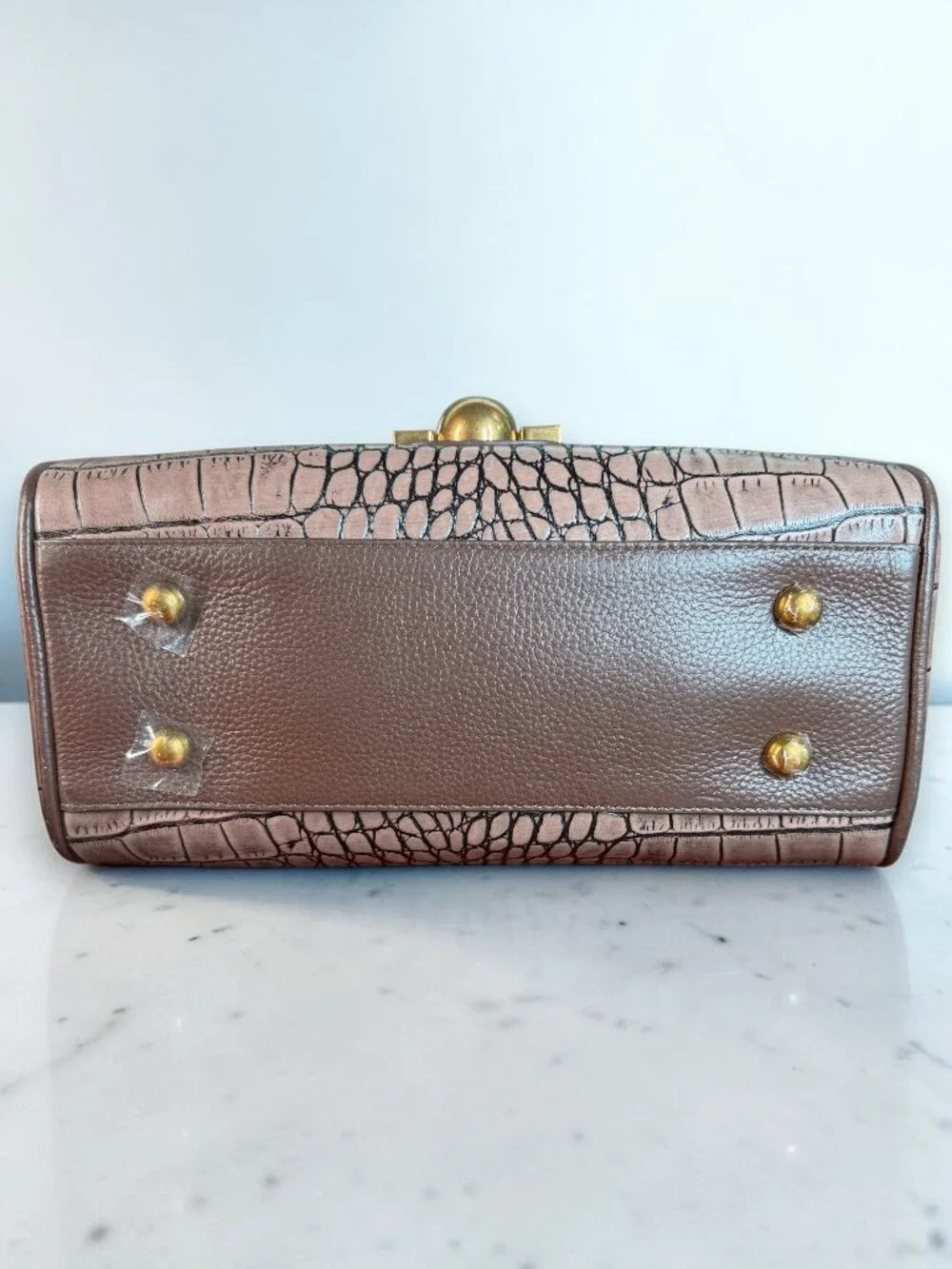 Sharif 1827 Croc-Embossed Leather Studded Top Handle Satchel Sample Bag - New